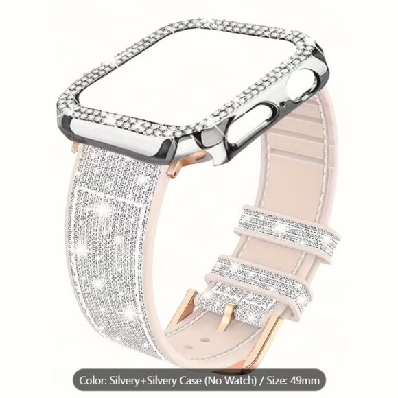 Accessories - ✨NEW✨ Apple iWatch Wide Sparkly Band + Double Diamond Hollow Case Set. Silv-49mm